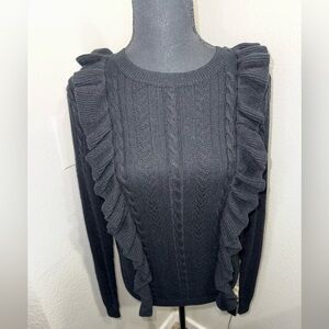 Trovata Birds Of Paradis Black Ruffled Fisherman Sweater-‎ Size Small